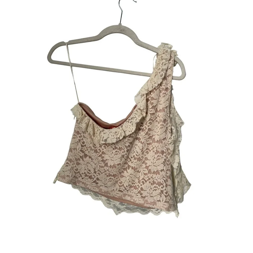 Skies Are Blue Lace Top Size Medium One Shoulder Ruffle Cream Boho Fairycore NEW - Picture 3 of 10